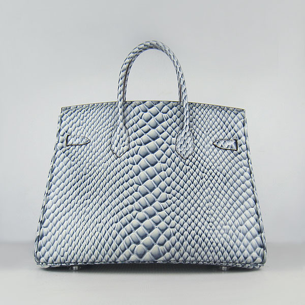 High Quality Fake Hermes Birkin 35CM Fish Veins Leather Bag Blue 6089